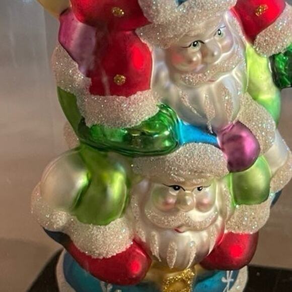 Vintage handcrafted blown glass triple Santa’s ornament new in box 2004 - Picture 10 of 11